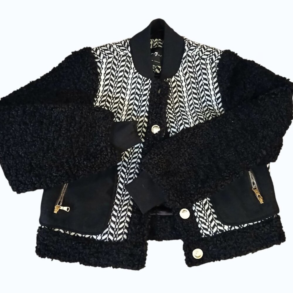 7 FOR ALL MANKIND Tweed Sherpa Bomber Jacket - Like New - Picture 13 of 15